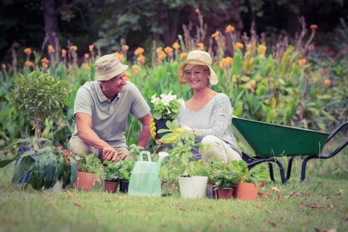 Gardener preparing a service area before work begins