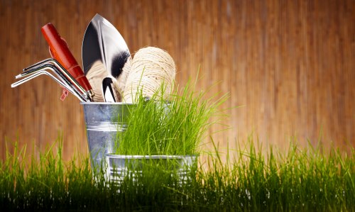 Edging and mowing a Wennington residential lawn